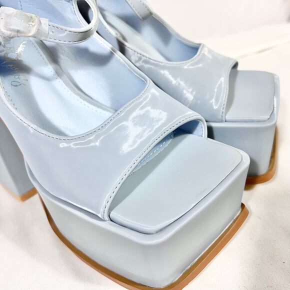 Ocho Toros Platform Heels Women 7.5 Tampico Baby Blue T-Strap Chunky Mary Jane - Picture 12 of 16